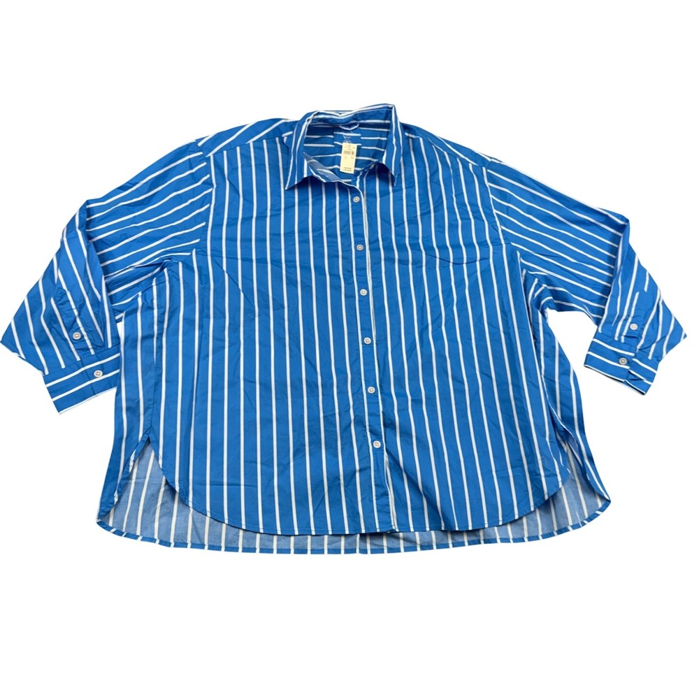 NWT Aerie Blue White Striped Oversized Button Down Shirt Long Sleeve L 0781-3845